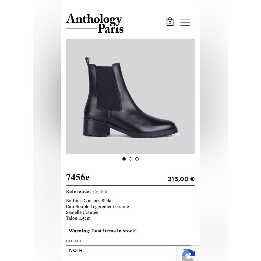 Anthology Paris Women’s Boots. Leather Chelsea Boot in Black Size 41